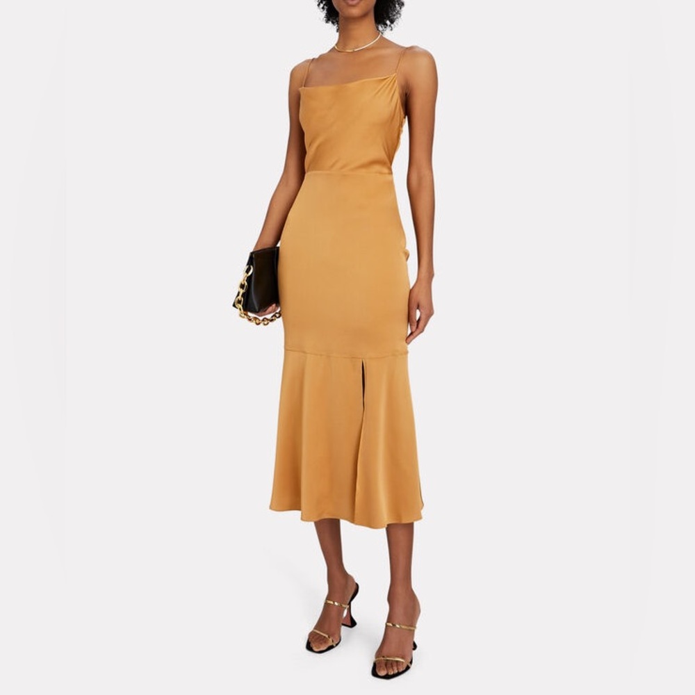 INTERMIX PARIS SILK COWL-NECK MIDI DRESS